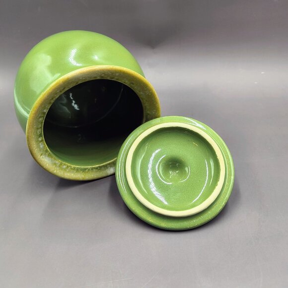 Hull Pottery Avocado Green Drip Glaze Creamer Sugar Bowl w/Lid Set MCM 1960s - Picture 5 of 11